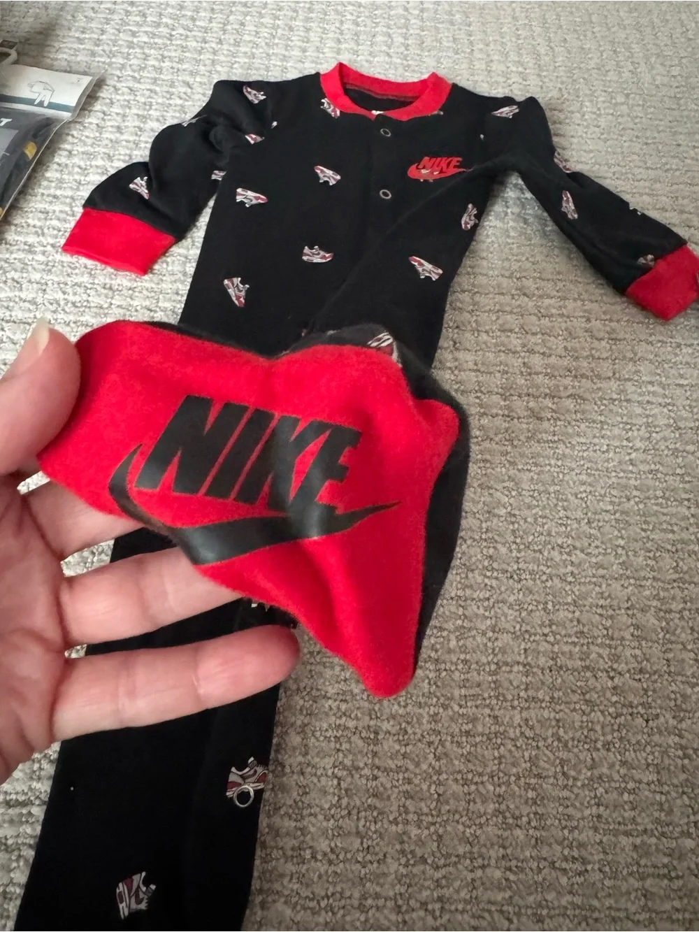 NWT 6 month Nike Baby Black & Red Footed One-Piece